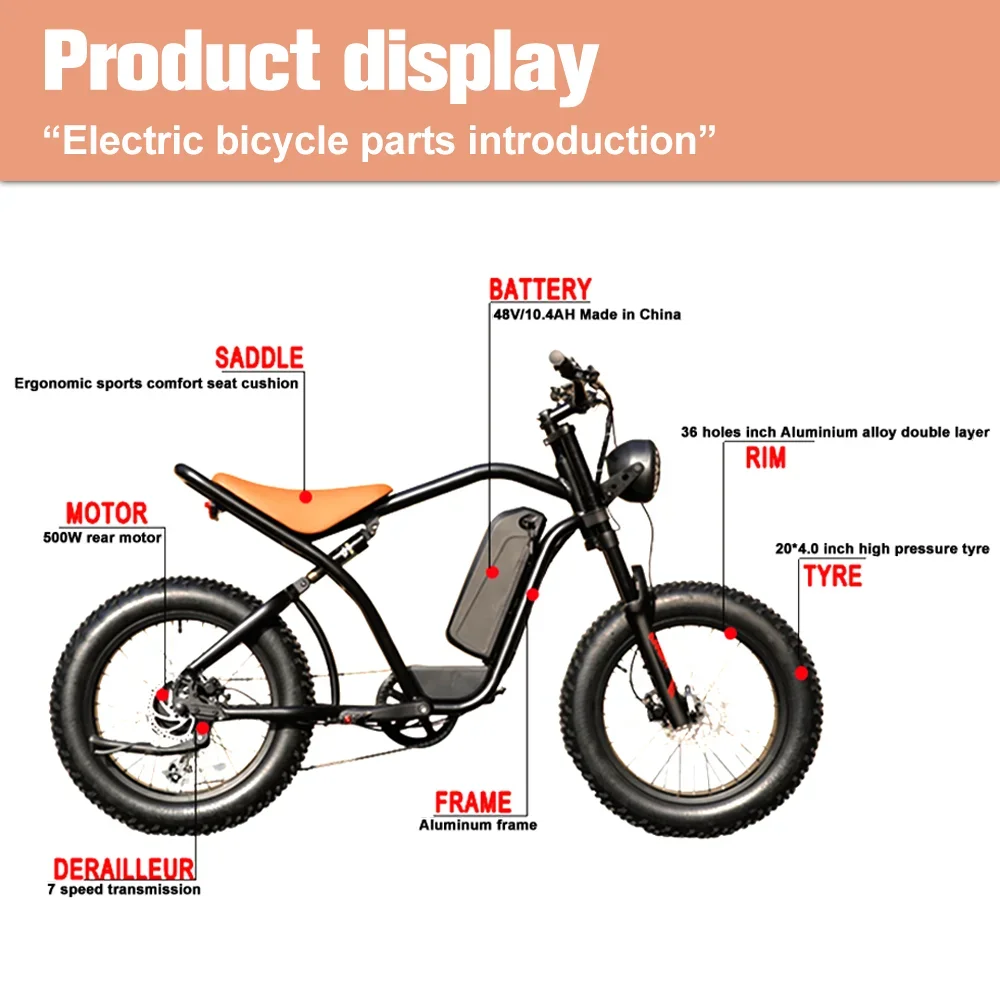 Electric Bike 48 V 750W 1000W Electric Bike 20 Inch Fat Electric Bicycle Aluminum Alloy E-bike Bike