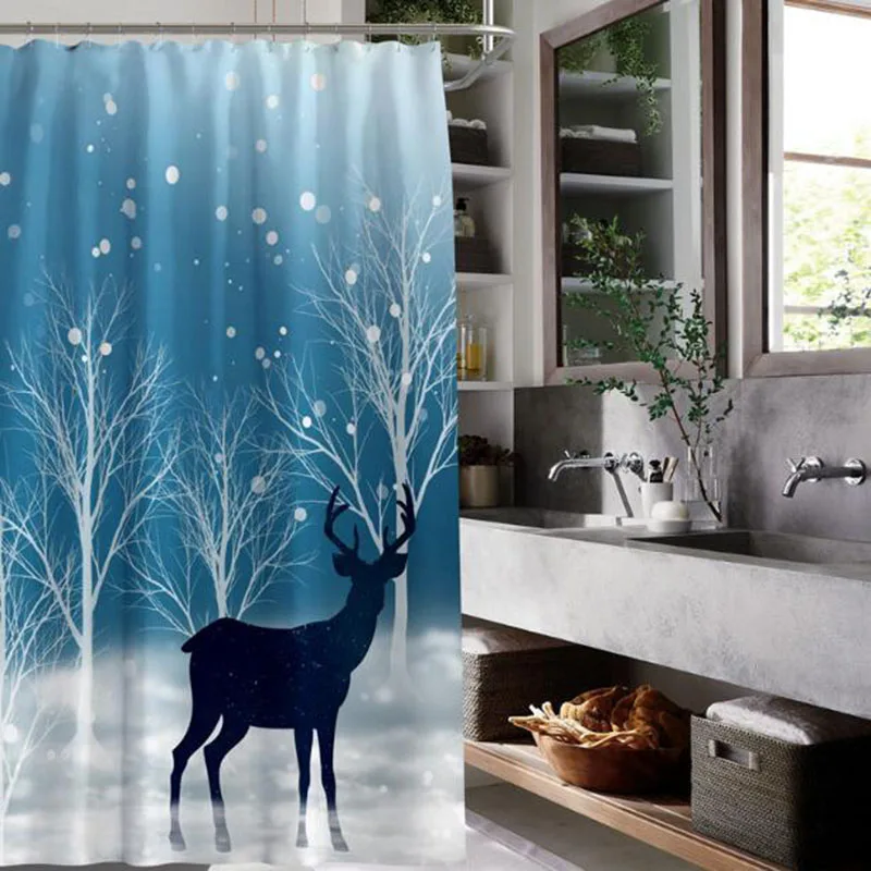 Nordic Style Blue Color Waterproof Shower Curtain Bath Curtain Bathroom Product Accessories Home Textile