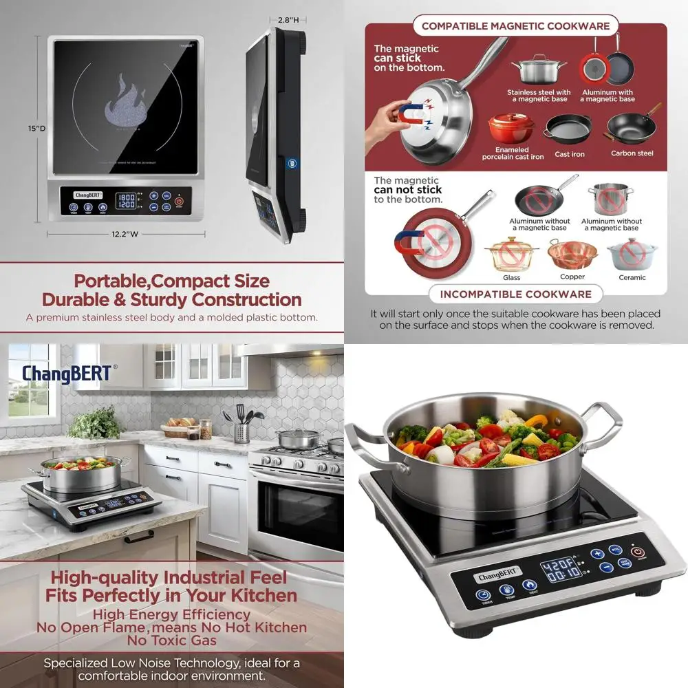 

Усовершенствованная портативная индукционная плита, максимальная мощность 1800 Вт, большая индукционная катушка, точный контроль температуры, коммерческое качество, малошумная нагревательная панель