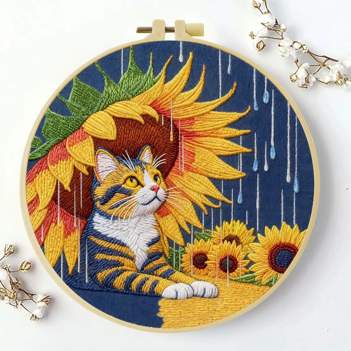 1 Stück 20X20CM/15X15CM 7,87/6,3 Zoll Tier - Katze Stickerei Starter-Kit DIY-Kit DIY-Stickerei-Set für Anfänger – Detail 2