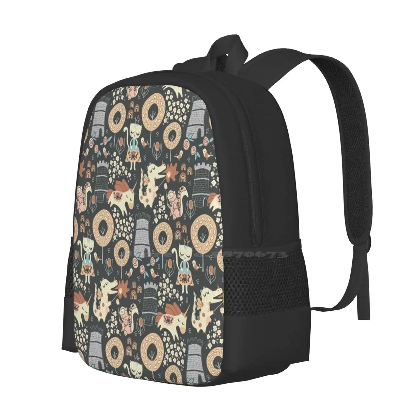 Animal Kingdom School Bag Big Capacity Backpack Laptop Fantasy Whimsical Whimsy Playful Characters Animals Cat Unicorn Dragon