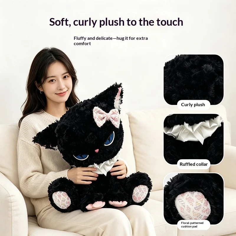 Black Cat Plush Toy Blue Eye Stuffed Animal Soft Fluffy Doll Desktop Decor Comfort Gift For Adults Friends