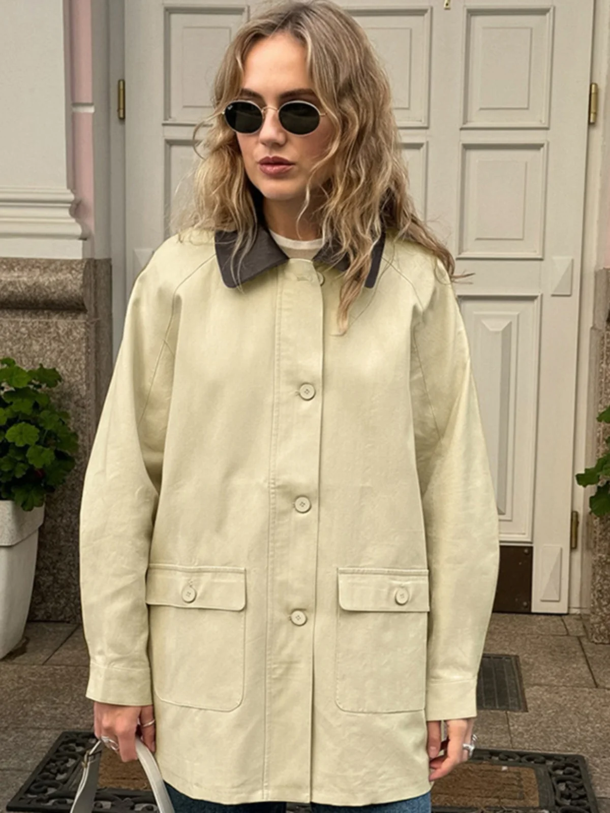 

Ретро Faion Color Blo с лацканами на одной пуговице, свободное женское пальто, осень-зима, новинка, маленький размер, длина миди, длина Jaet