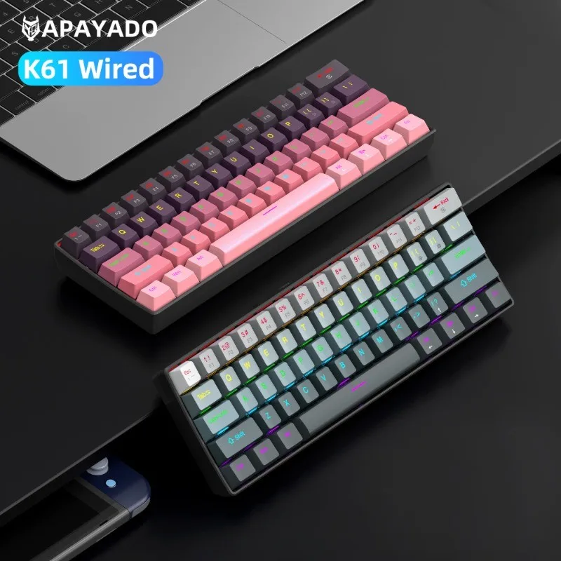 APAYADO K61 Mini Mechanical Keyboard 61 Tombol Tipe-C Keycaps Gradien yang Dapat Dilepas N-Key Rollover Ringkas
