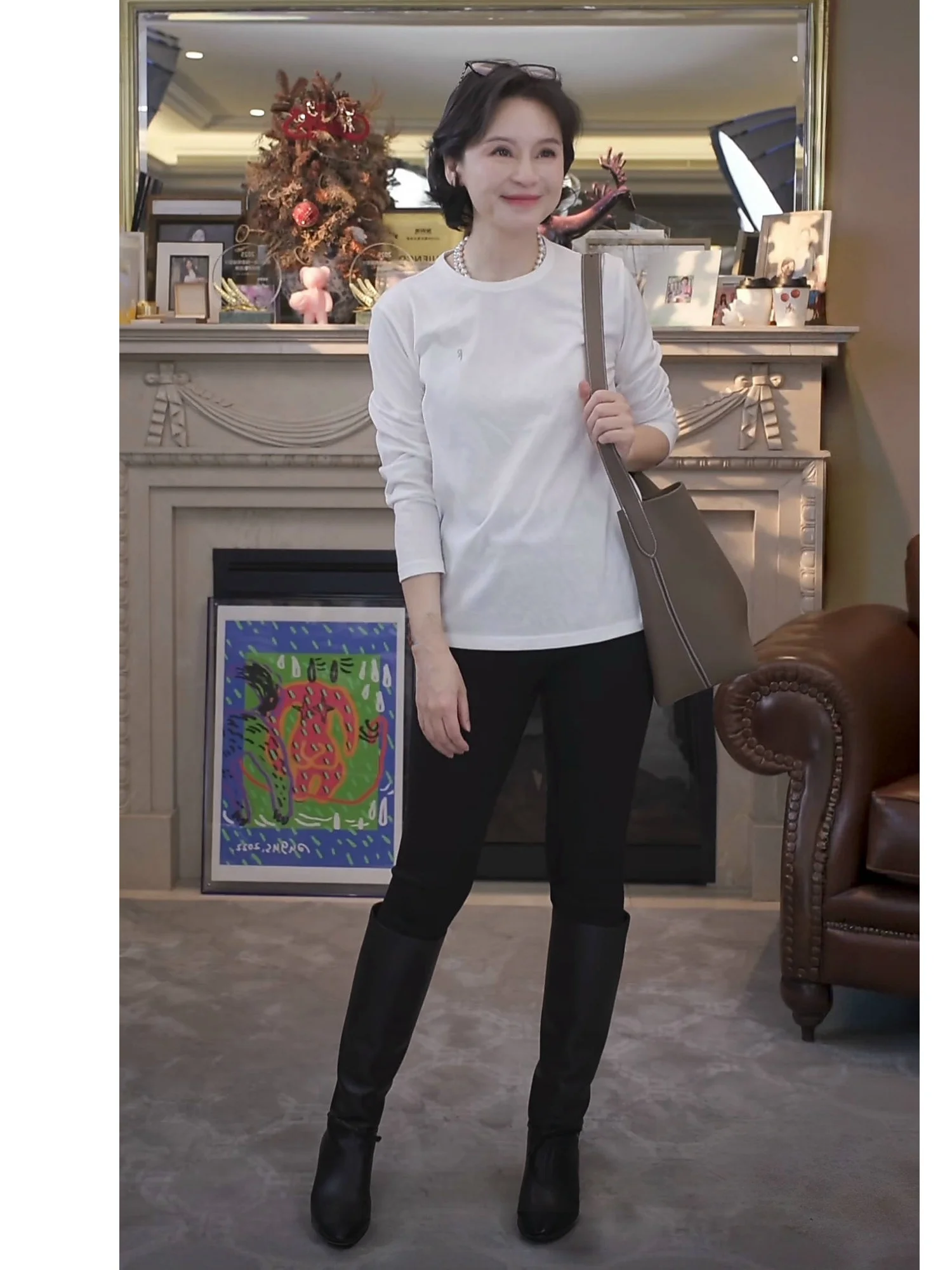 

Lavi Cotton Knitted Embroidered Top for Women Oversized Versatile Simple Sle Long Sve round Ne Regular Length