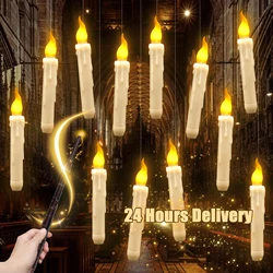 12/24Pcs Floating Candles with Magic Wand Remote LED Candles with Flickering Flame Battery Operated Candles for Halloween Xmas