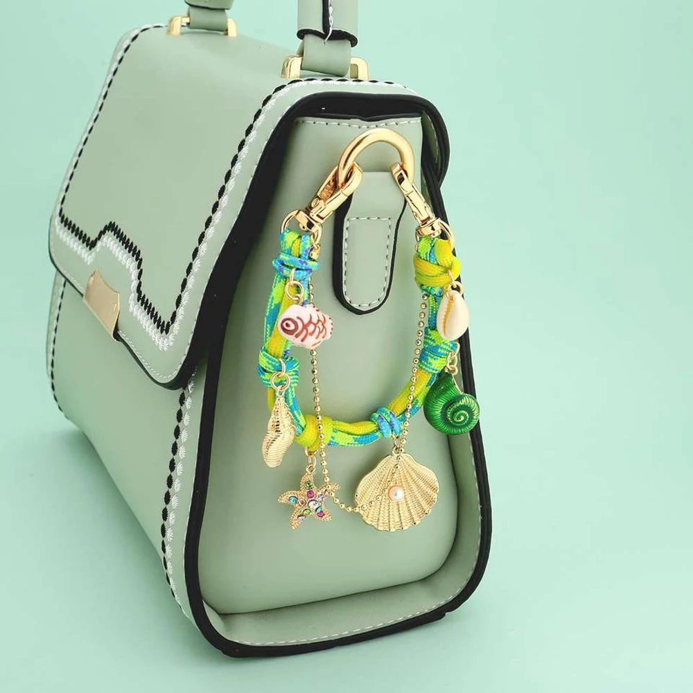 

Seashell Starfish Conch Bag Charm Chain Retro Woven Rope Keychain Ocean Pendants for Women Tote Bags Handbag Gifts Accessories