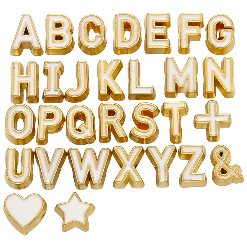 Alphabet Enamel Beads Double Sided Gold Plated 26 A-Z Enamel Initial Letter Charms Spacers Beads for Bracelet Making