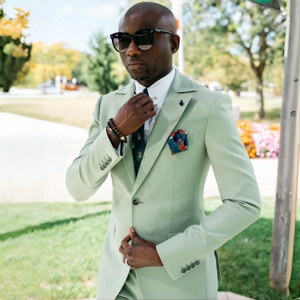 

Sage Green Men Suits 2 Pieces Peak Lapel Wedding Tuxedo Slim Fit Formal Blazer Pants Set for Groom Party Prom men clothing