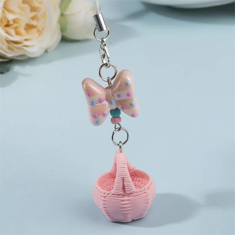 Nuevo 3 unids/set lindo colorido arco teléfono cadena bolso colgante cesta pequeña cadena para teléfono móvil colgante con cuentas llavero joyería regalos