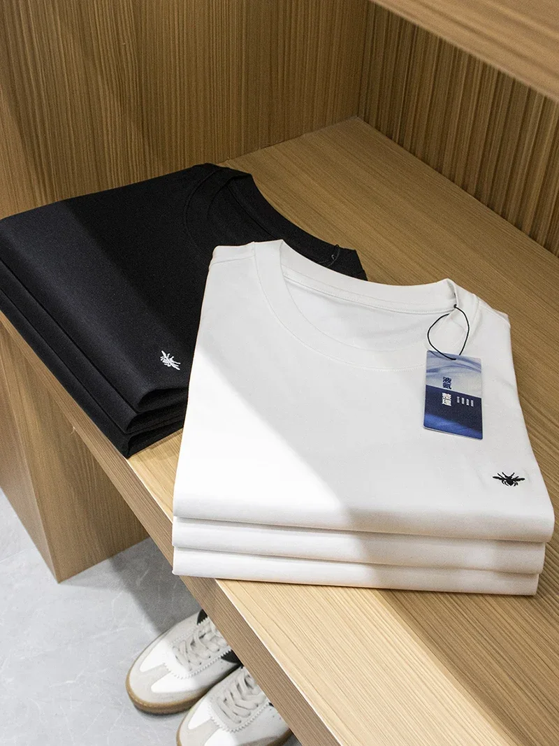 

Liquid Ammonia Cold Extraction Treatment 5A Antibacterial Cotton Embroidery Men's Crew Neck Short Sleeve T-Shirt