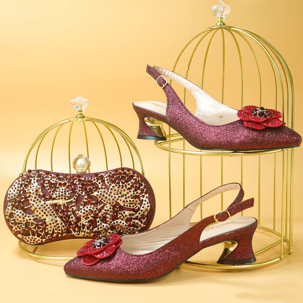 Doershow High Quality African Style Ladies Shoes And Bags Set Latest pink Italian Shoes And Bag Set For Party HYU1-32