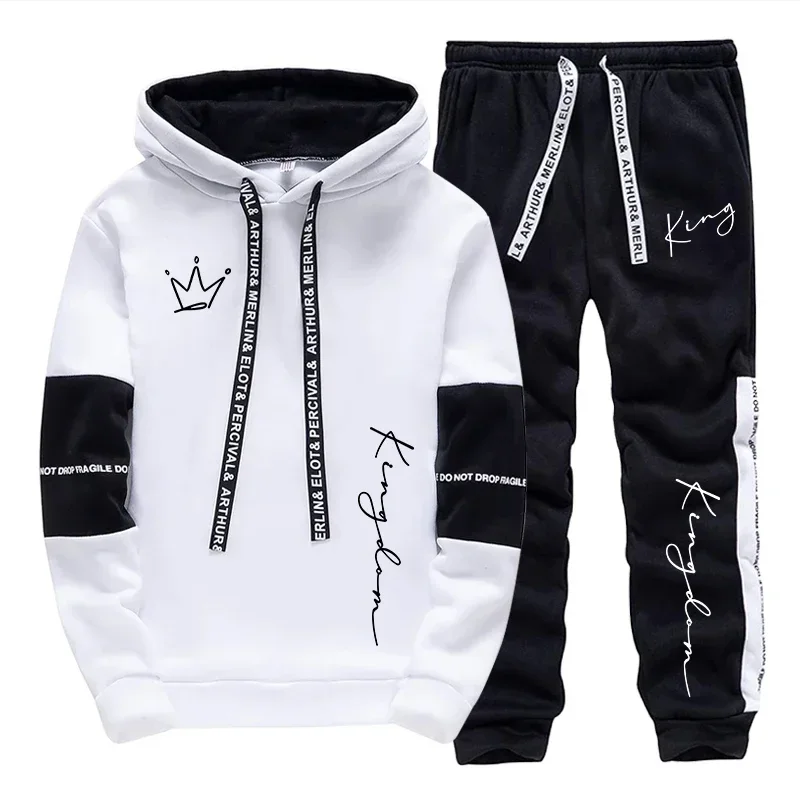 Urban Casual Fashion Sportswear Male Home Outdoor Trendy Hoodie Outfits KING Letter Print Men's Set Hooded Sweatshirt Sweatpants view 2