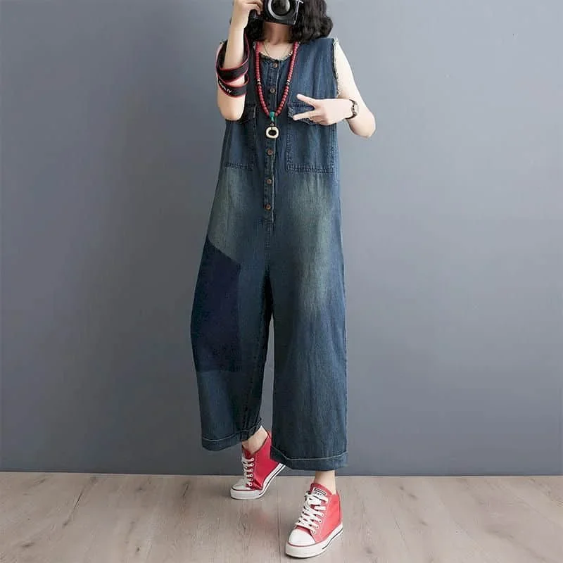 팝 점프 슈트 여성 스트레이트 바지 여성용 루즈한 작업복 의류 한국 스타일 빈티지 Playsuits 캐주얼 미니멀리스트 바지