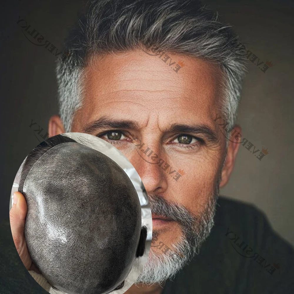 

Натуральный парик для мужчин с естественной линией роста волос, долговечный, серый, черный, коричневый, светлый, недорогой, из натуральных человеческих волос, на тонкой микро-кожаной основе, полностью из полиуретана, капиллярный протез