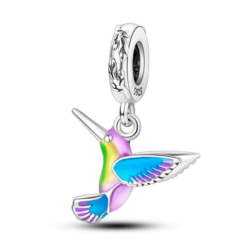 Trendy 925 Sterling Silver Rainbow Hummingbird Charms Pendant Fit Original Bracelet DIY Women Party Jewelry Gift
