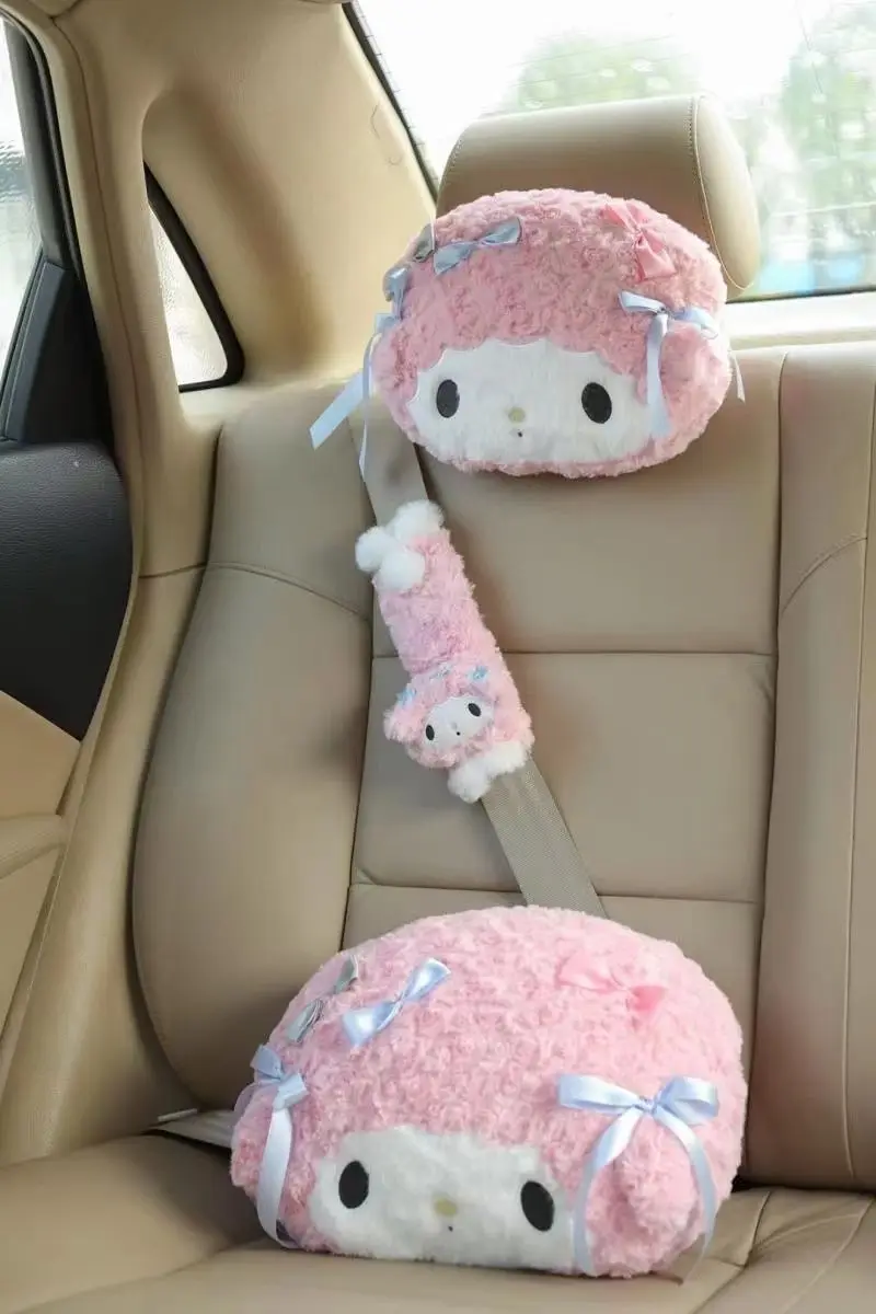 Pink Lamb Car Headrest Pillow Waist Rest Car Seat Cushion Cute Cartoon Car Neck Back Support Car Accessories