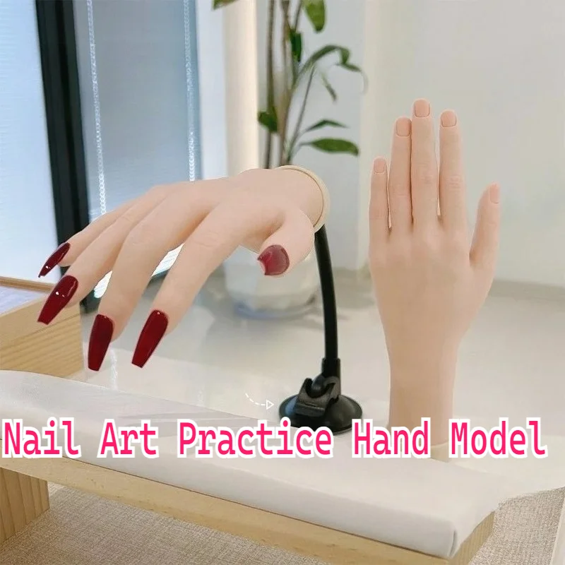 

Nail Practice Simulation Hand Model Silicone Fake Hand Bendable Nail Plate Display Rack Rubber Manicure Tool