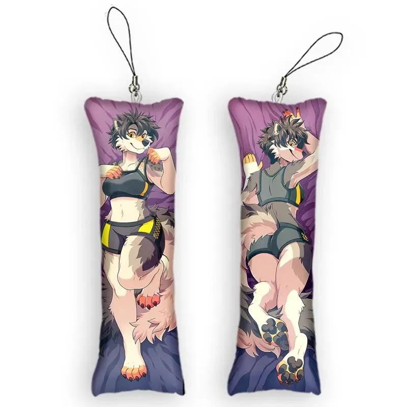 

4x12cmKawaii Keychain Sandra Mini Dakimakura Pendant Furry Double-Sided Print Ornament Cute Funny Small Body Pillow Pendants