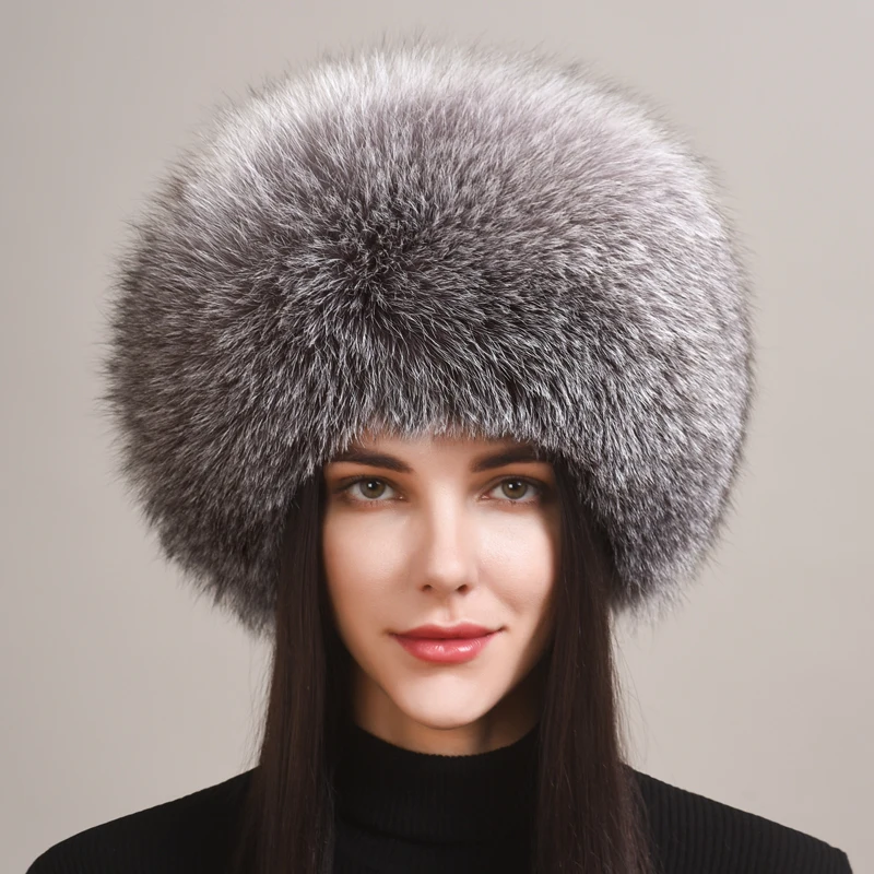 Hot Sale 100% natural Fox Fur Hat Women Caps  Winter Warm Hat Thick Fur Cap Female Fashion For Women Hat With Earmuffs Hats