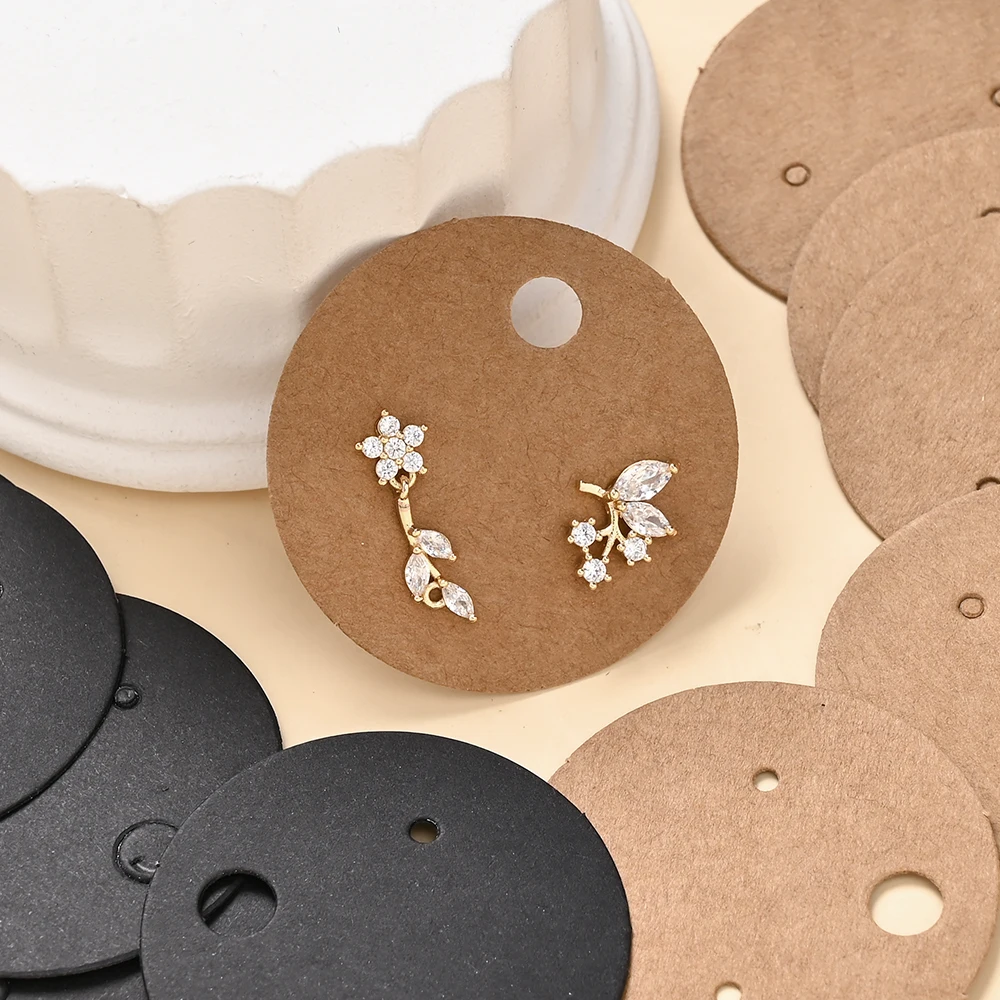 100 Stück Runde Ohrring-Displaykarten mit Ziplock-Beutel, 4cm Papierkarten und Klaren OPP-Plastikbeuteln für Ohrring-Schmuckverpackungen – Detail 1