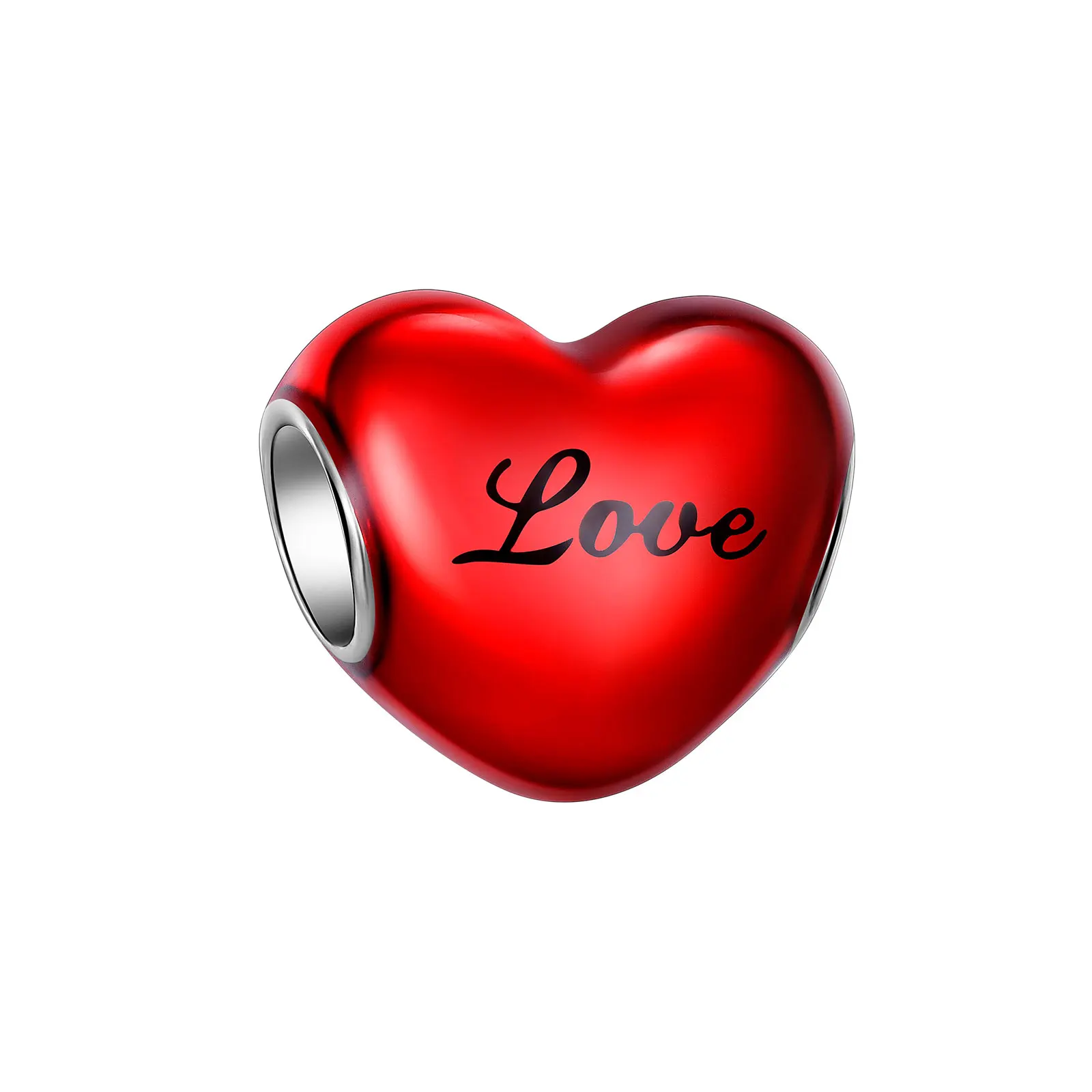 

Red Enamel Heart Charm Bead 925 Sterling Silver Engraved "Love" Letter Bead Fits European Style Bracelets Jewelry Gift for Women