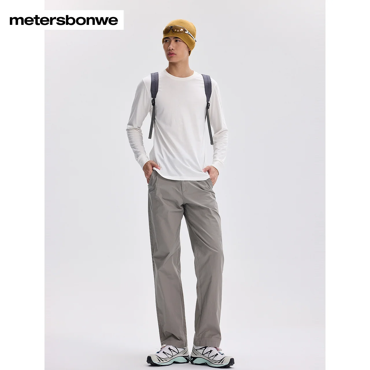 Metersbonwe-men's egyenesen csöves szőtt nadrágot tömör színben Szögletes pockets semi-elastic waists Nadrág Teendő Alkalmi Fiatal téli