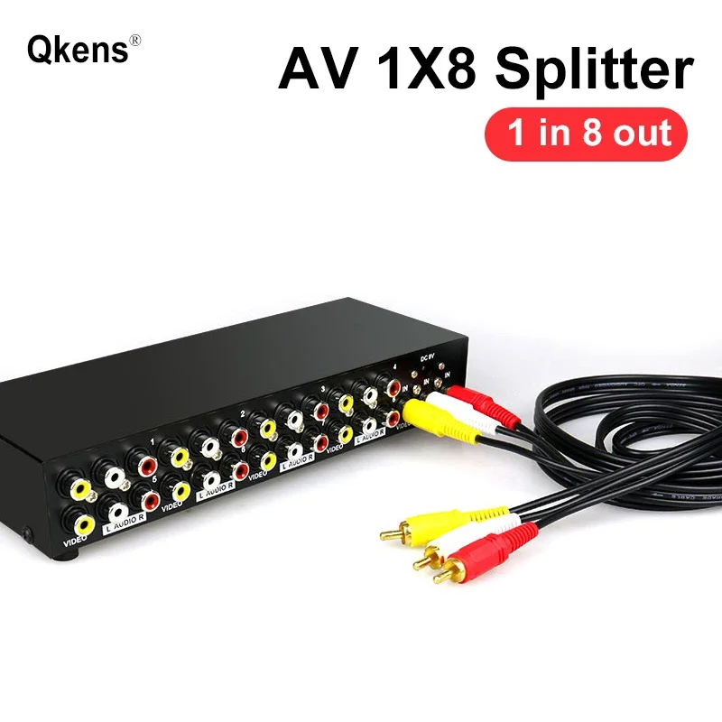 AV 1x8 Splitter 1 in 8 Out 8 Port RCA Screen Splitter Audio Video Splitter for Wii PS2 PS4 Xbox STB DVD To Speaker Amplifier TV