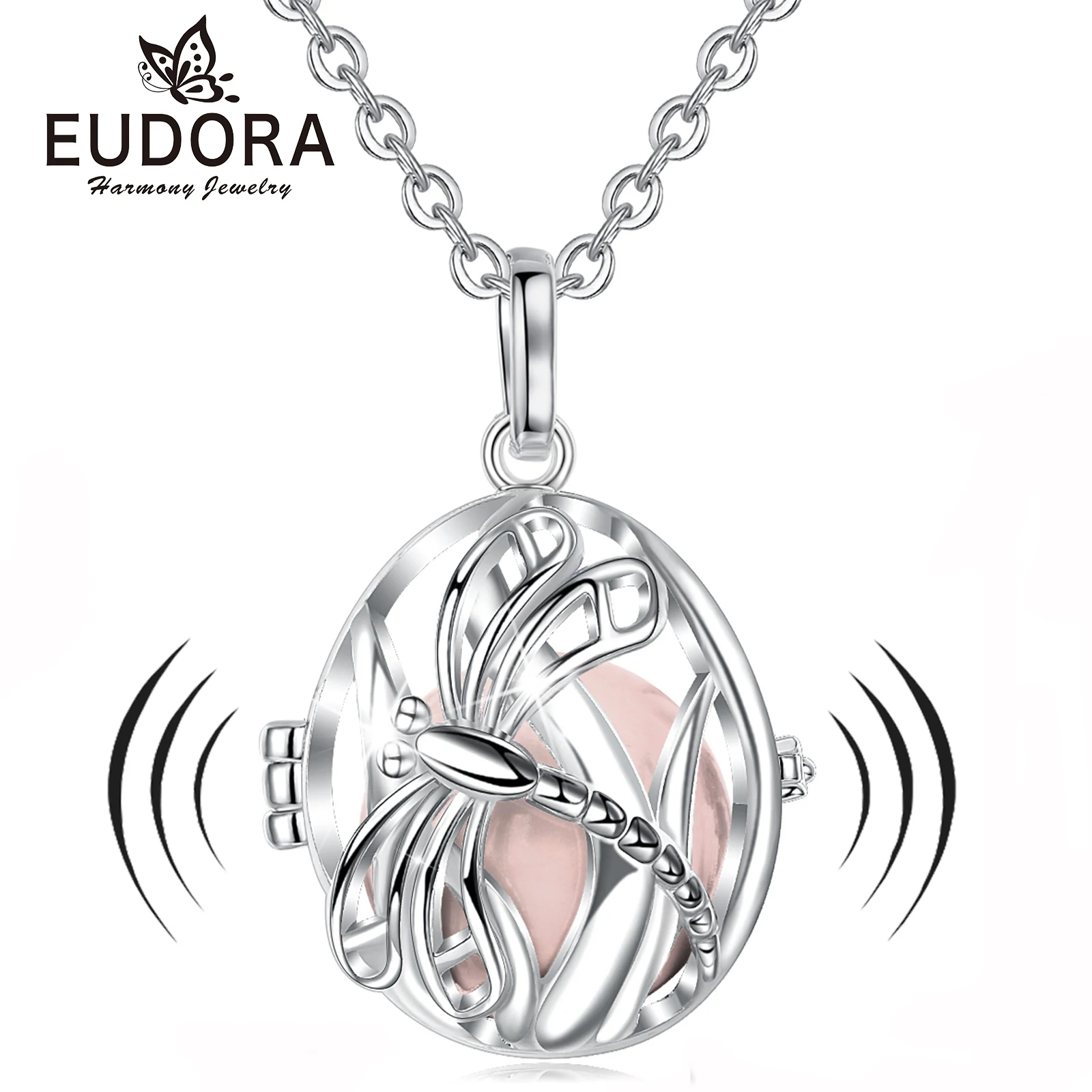 Eudora Bola De Grossesse Carillon Necklace 18mm Ball Dragonfly Cage Angel Caller Baby Musical Bola Pendant for Pregnant Women