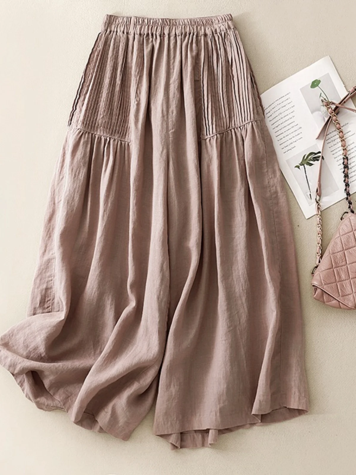 กางเกงกระโปรงทรงขากว้างสไตล์ญี่ปุ่นย้อนยุคสำหรับผู้หญิง ช่วงต้นฤดูใบไม้ร่วง ทรงหลวมสบายๆ จีบแบบพับได้ เอวสูง ดีไซน์ Driftin Nin...