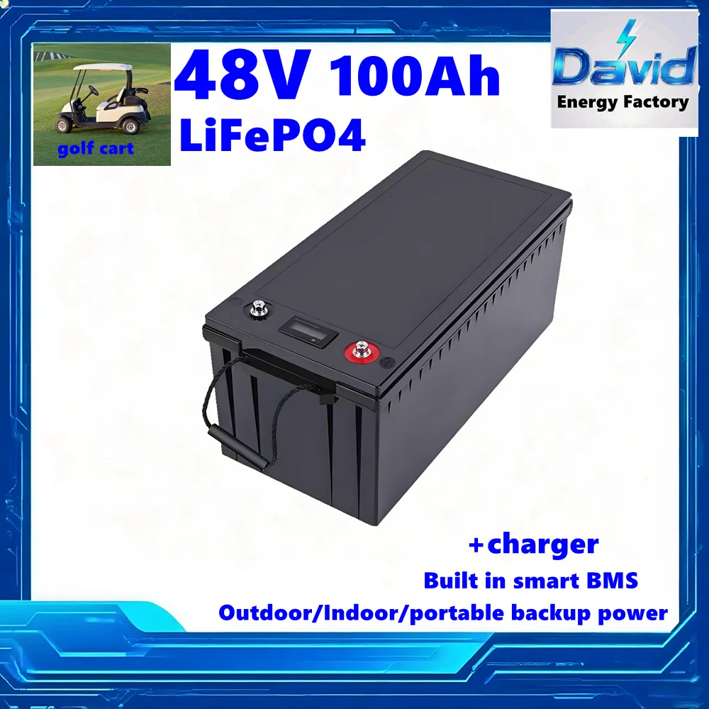 

Водонепроницаемый аккумулятор LiFePO4 48 В, 100 Ач, умный BMS внутри для гольф-кара, уличный инвертор для кемпинга на колесах, портативный источник питания + зарядное устройство 10 А