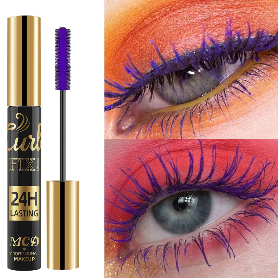 Kleur Mascara Dikke Krul Waterproof Wimpermascara Natuurlijk Langdurig Wimpermasker Cosmetisch Blauw Paars Oogmake-up in de aanbieding