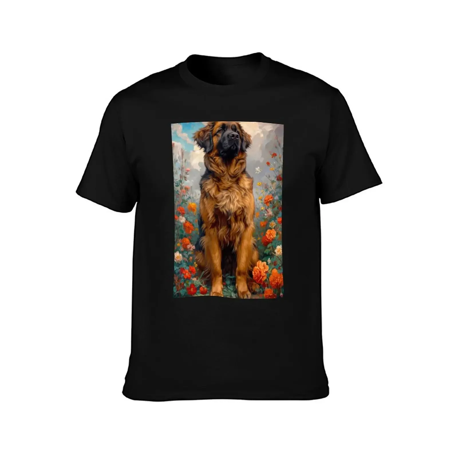 Beautiful Leonberger Dog Amidst Flowers Retro Vintage Painting Art T-Shirt anime t shirts tops new edition t shirts for men