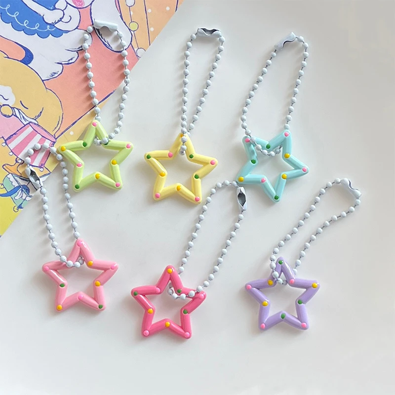 Colorido oco Out Star Keychain, estilo coreano, bonito Mini resina chaveiro, pingente ponto de onda, pendurado acessório