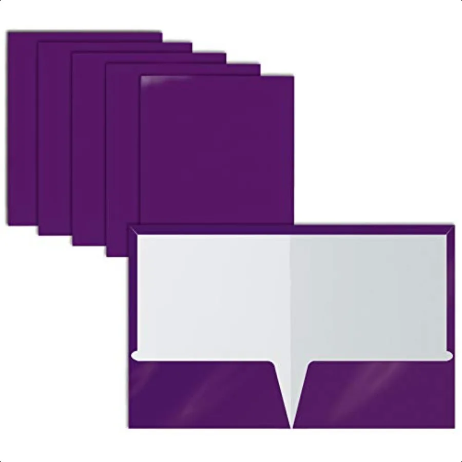 

Pocket Glossy Laminated Purple Paper Folders Letter Size Box of 25