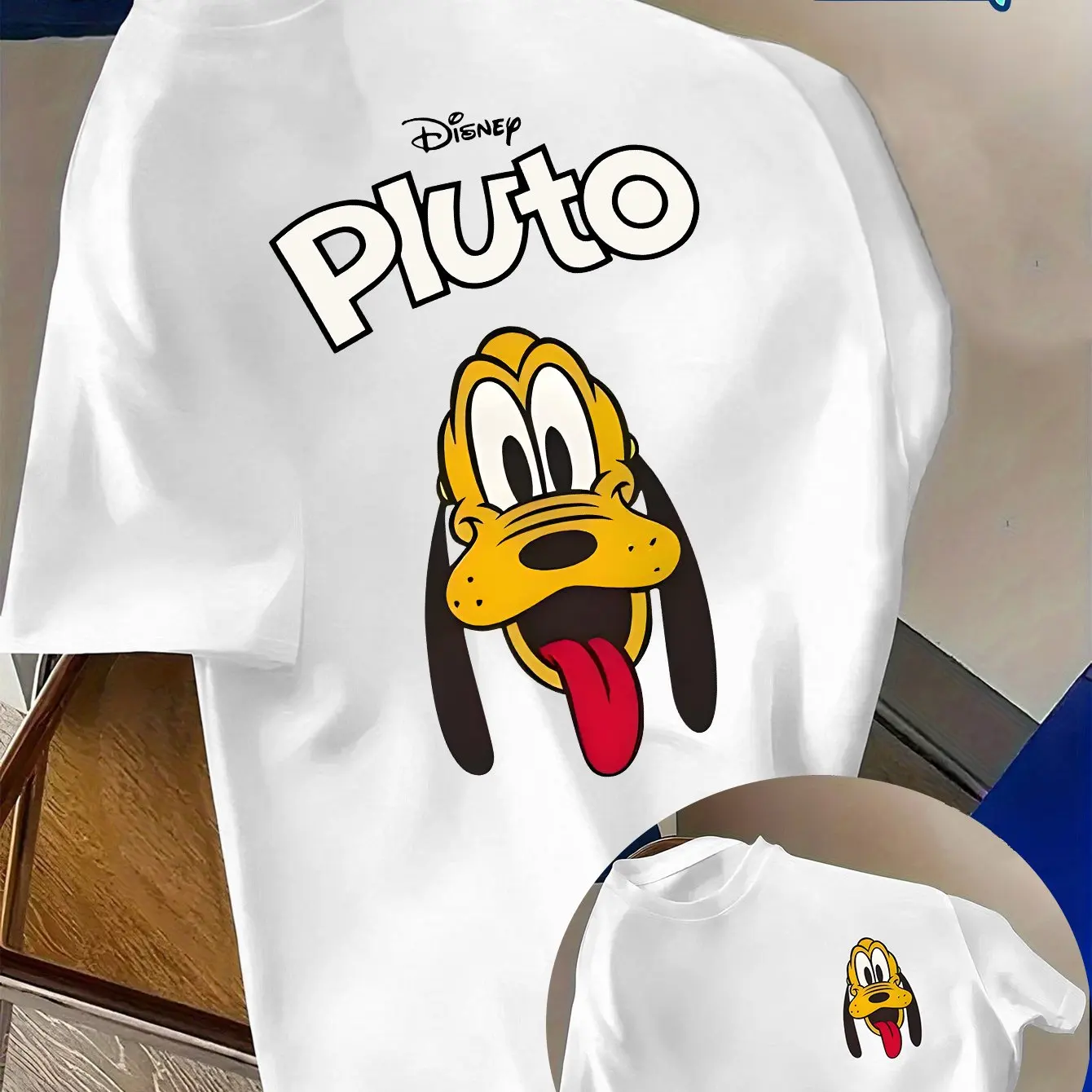 تي شيرت رجالي بنمط ديزني بلوتو للترفيه اليومي والأنشطة المخصصة للجنسين من القطن بأكمام قصيرة ملابس خروج كبيرة الحجم