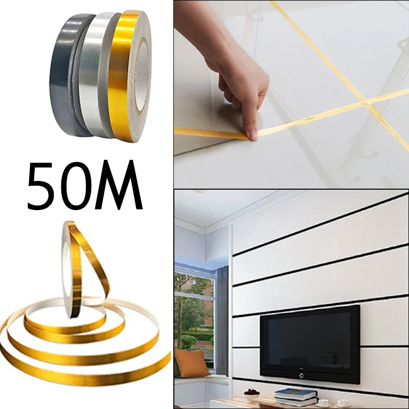 

50M Self-Adhesive Tile Stickers Tape Waterproof Wall Gap Gold black Sealing Tape Strip Floor Tile Beauty Seam Sticker Wall Decor