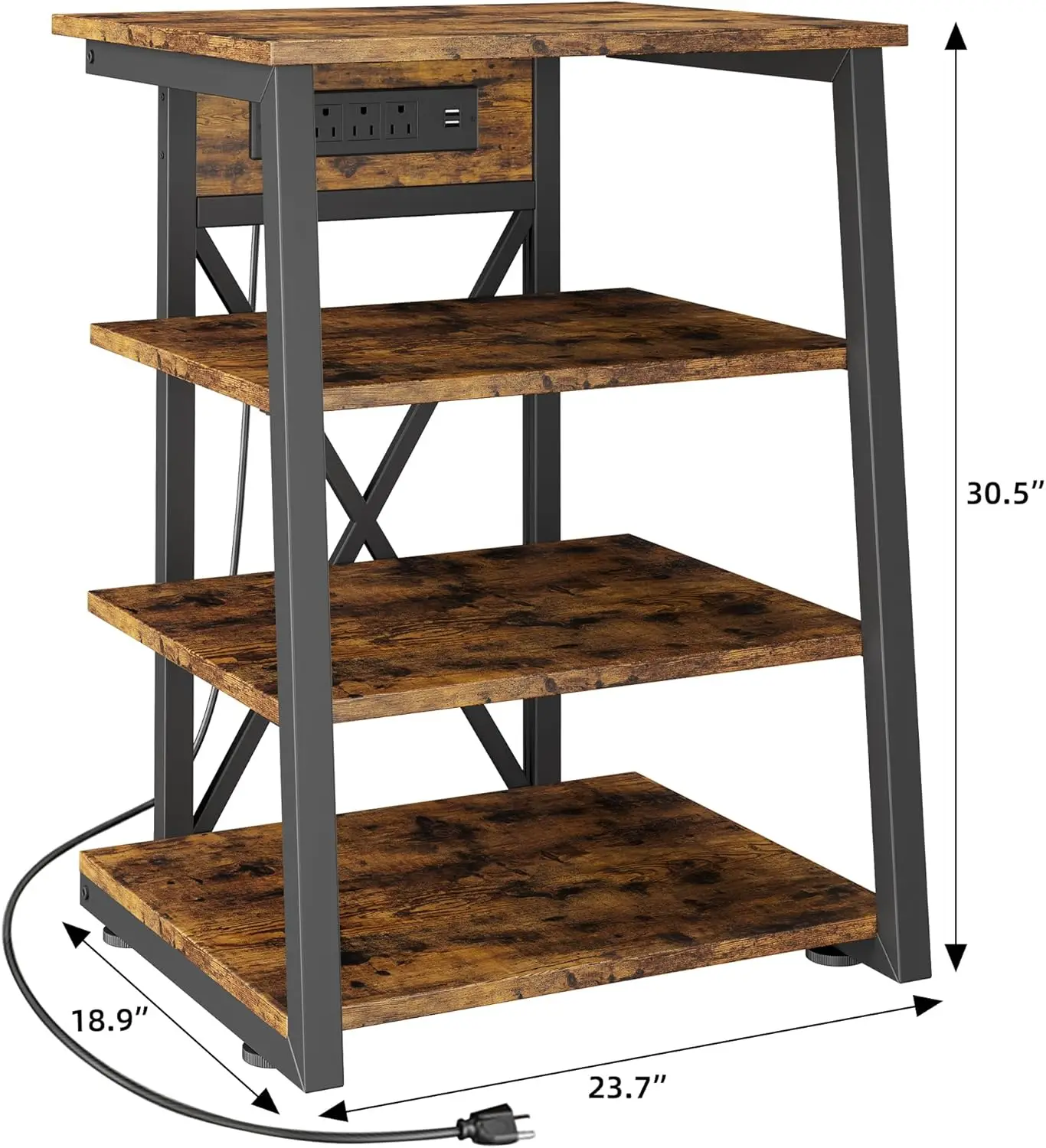 AV Media Stand with Power Outlet 4-Tier Media Console Stereo Stand Adjustable Shelves, Corner Audio Rack Tower for Record Player