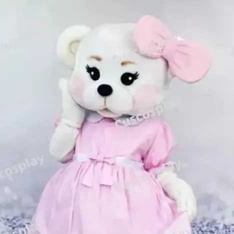 Disfraz de Mascota de Osito de Peluche Blanco con Vestido Rosa, Disfraz de Cosplay de Anime para Adultos, para Halloween, Carnaval, Fiestas y Eventos