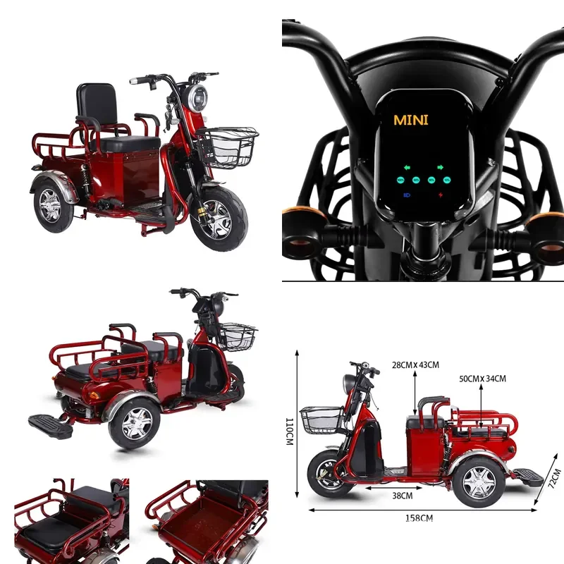 STROVAN 3-Wheel Electric Motorcycle Tricycle for Adults, Steel Electric Tricycles, Motorized Cargo Electric Tricycle