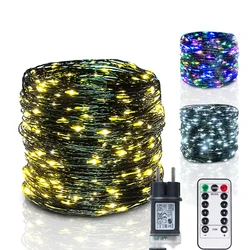 10-200M LED String Lights Fairy Green Wire Outdoor Christmas Light Tree Garland For New Year Street Home Party Wedding Decor