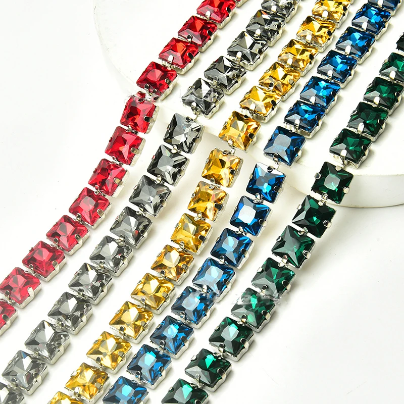 

1 Yard Handmade DIY Multi-Color Square Rhinestone Chain Garment Accessory Denim Decor Eye-Catching Design Piece