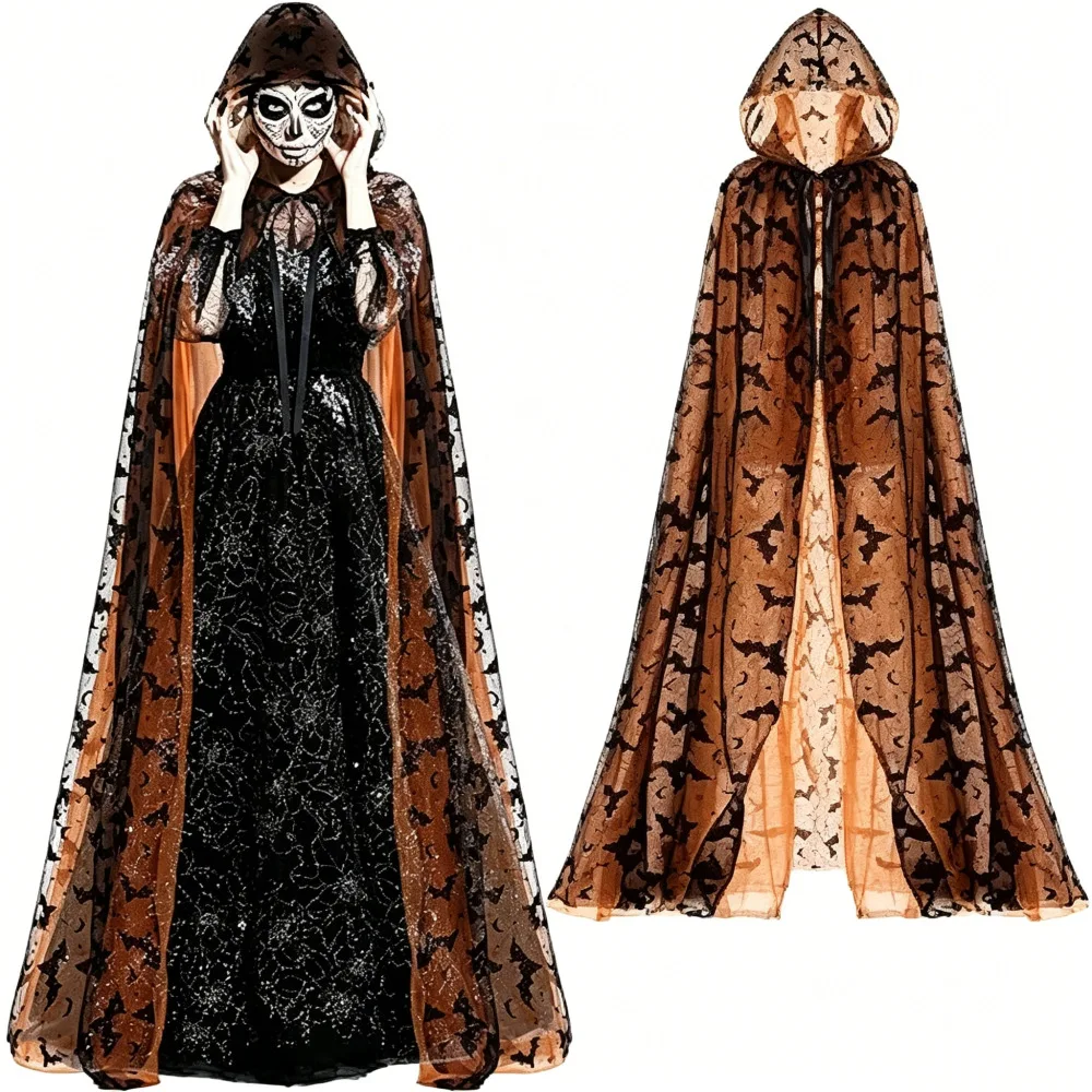 Lila Fledermaus-Langmantel mit Kapuze für Erwachsene, Unisex, Hexen-Cosplay, Tüllumhang für Halloween-Party, Fotografie, Halloween-Dekorationen – Detail 7