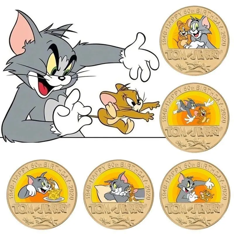 Tom and Jerry animation peripheral figures cartoon cute commemorative coins creative metal gold collection friends holiday gifts