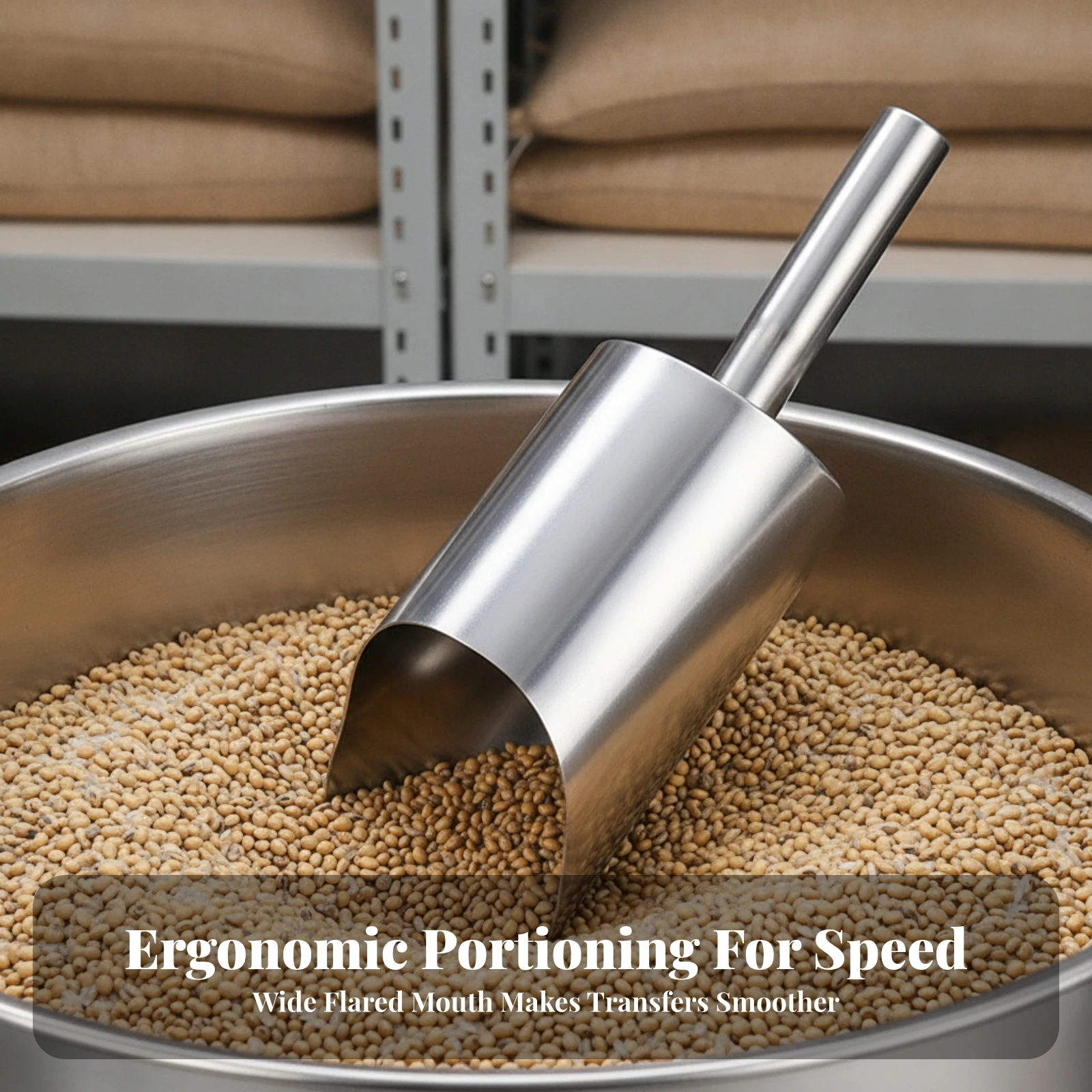 Stainless Steel Scoop Rust-Resistant Cylindrical Grain Scoop Scooper Easy-to-Clean Mirror-Polished for Grocers, Food Storage