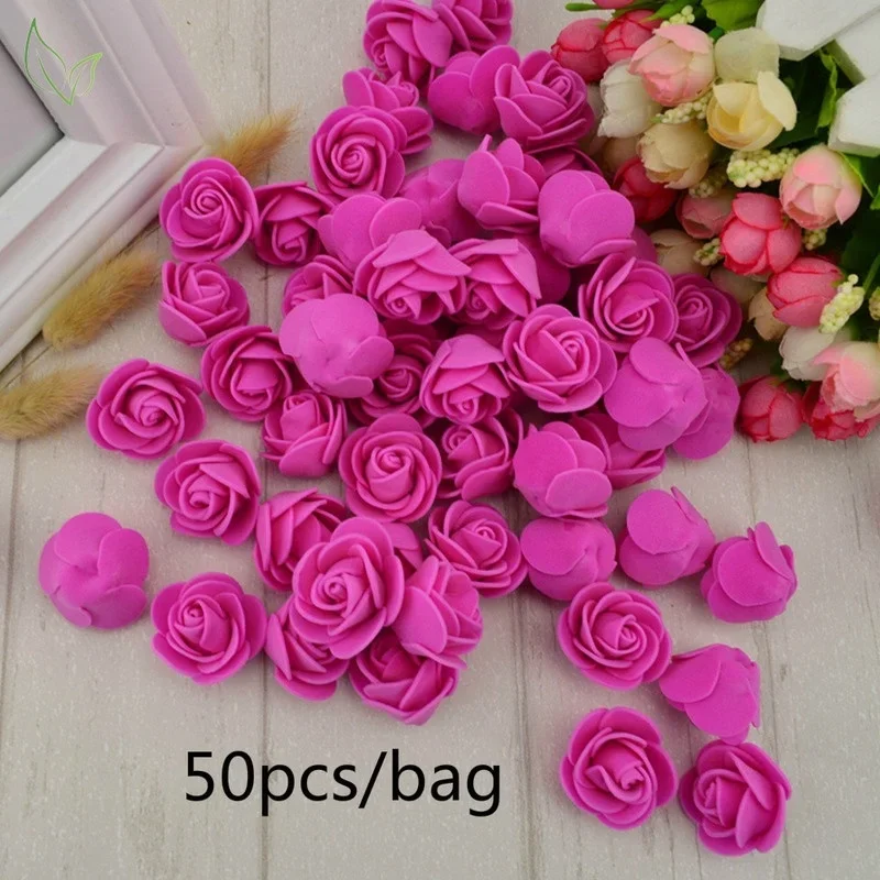 50pcs/bag  PE Foam Fake Flower Roses Head Artificial Flowers  Wedding Decoration for Scrapbooking Gift Box Diy Wreath Multi-use