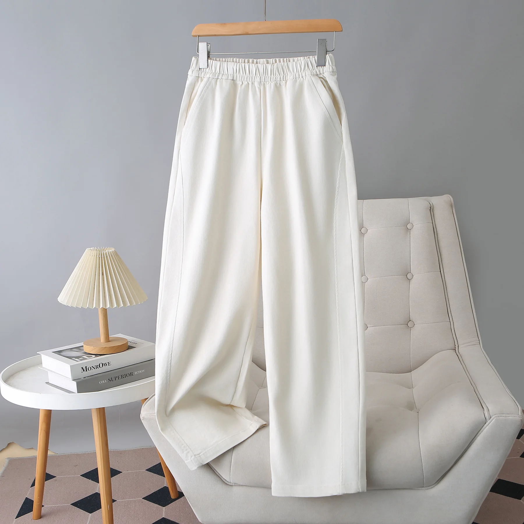 

Брюки прямого кроя XXXXL для полных женщин, новая коллекция Весна 2026, с эластичным поясом, из стираного хлопка, модель 029