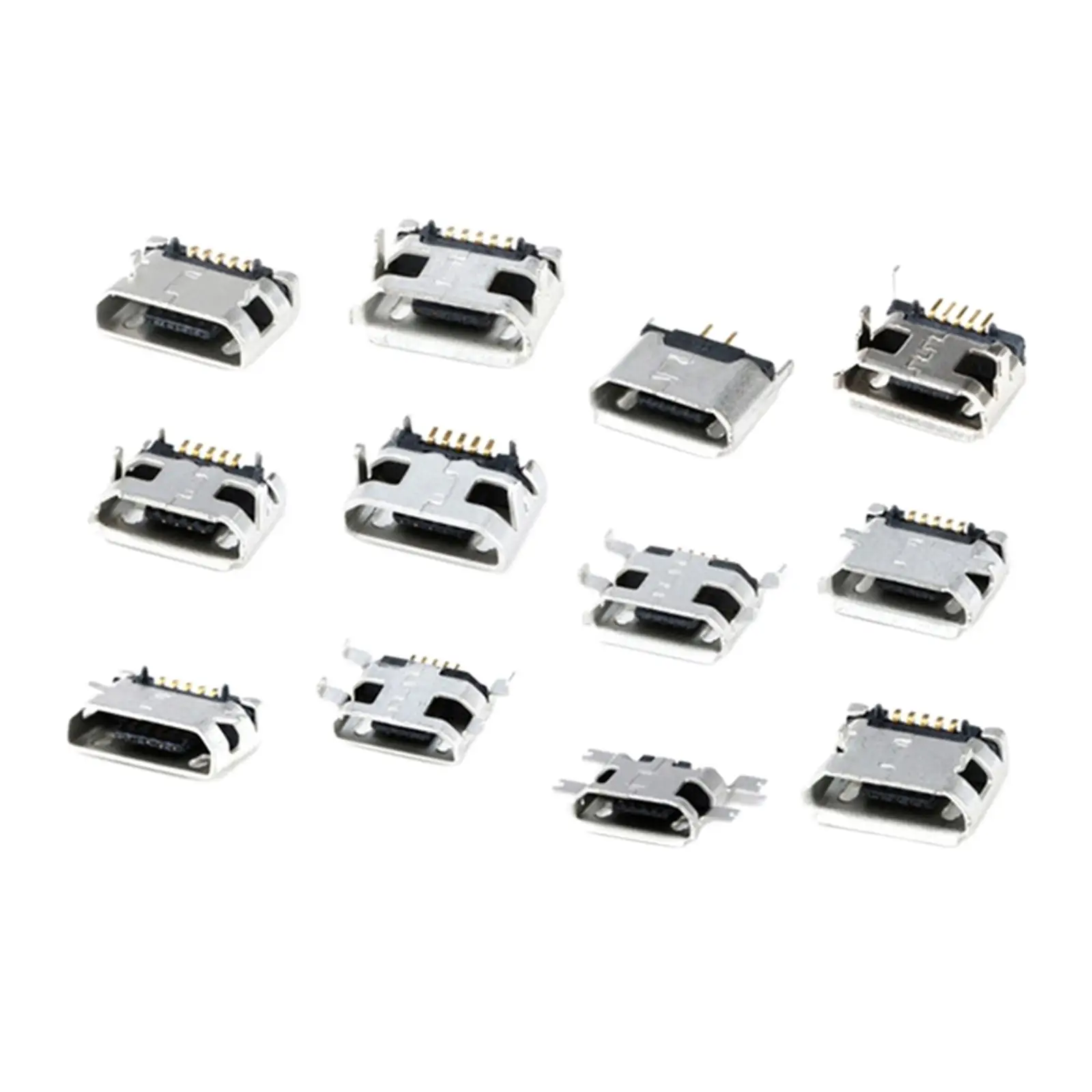 Durable Metal Micro USB Female Connector 5 Pin SMD Port Multiple USB Connectors Plug Replacement for PCB DIY Projects