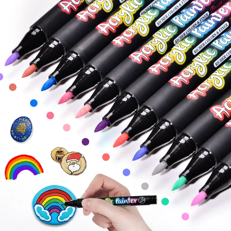 12/60 Colors Double Head Round Dot Acrylic Paint Pen Journal Pen Kawaii Marker Pen Art Supplies Drawing Markers Set