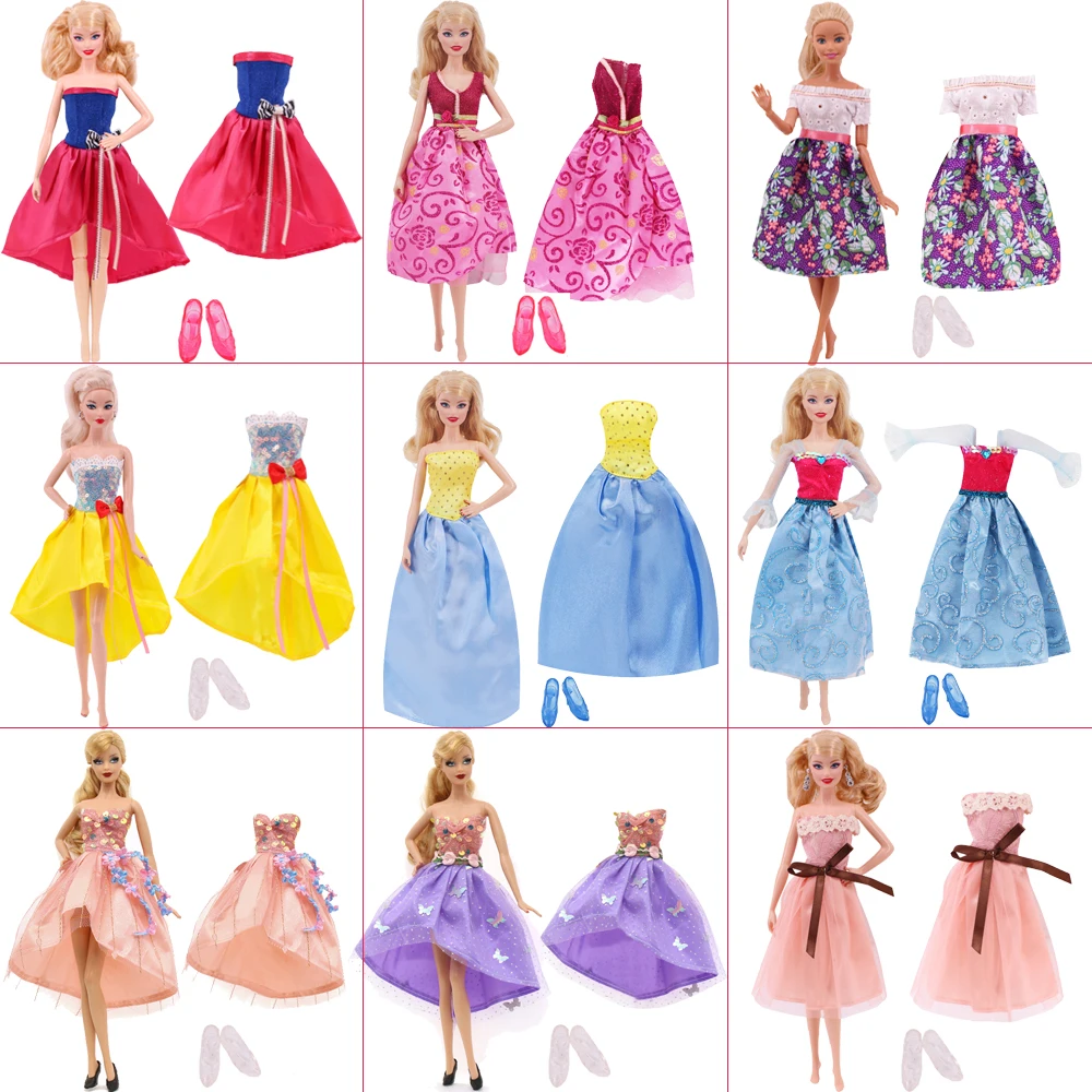 barbies Doll Dress Fashion Princess One-Piece Dress FREE Shoes For 11.8Inch American Doll Clothes 1/12 BJD Girls DIY Toys Gift